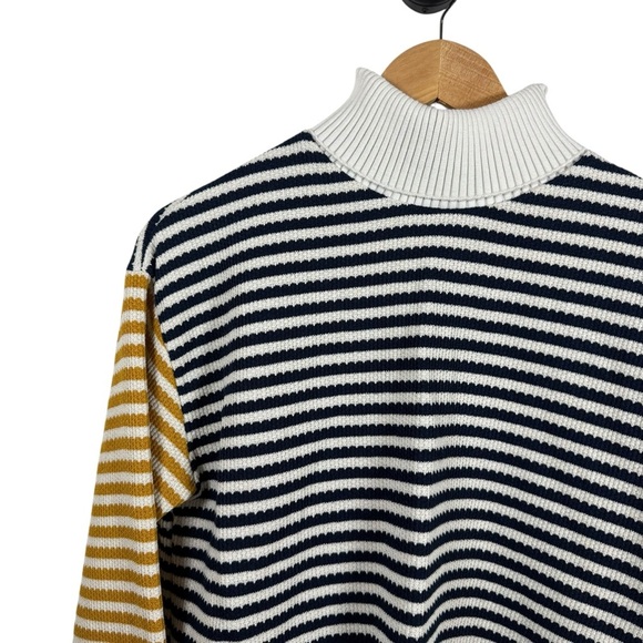 Zara Women’s Cropped Striped Turtleneck Sweater Navy/White/Yellow M - Picture 3 of 12